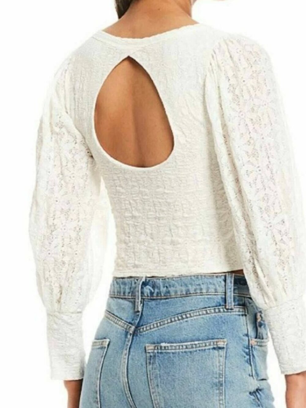 Free People Tea Time Long Sleeve Lace Top Open Back